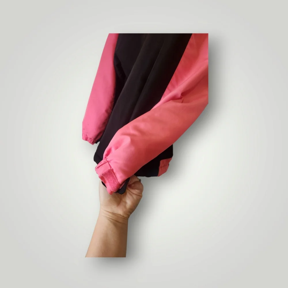The Children's Place Girl Windbreaker Hooded puffer Jacket Black Pink m 7 8